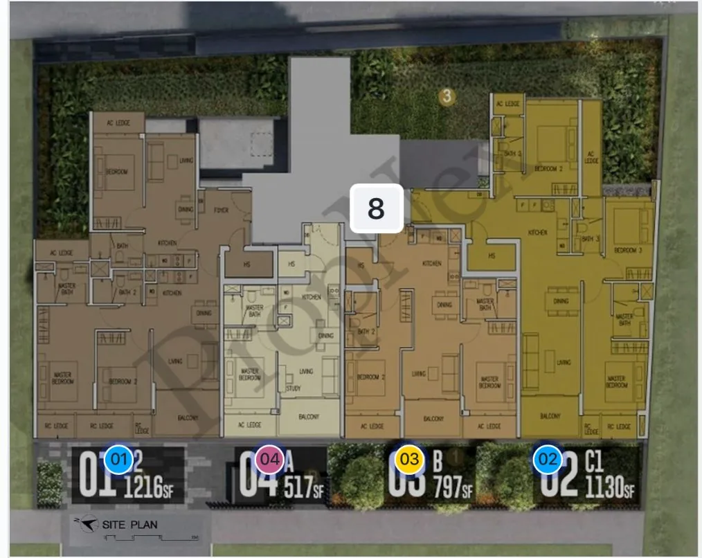 Gems Ville stack site plan showing unit types